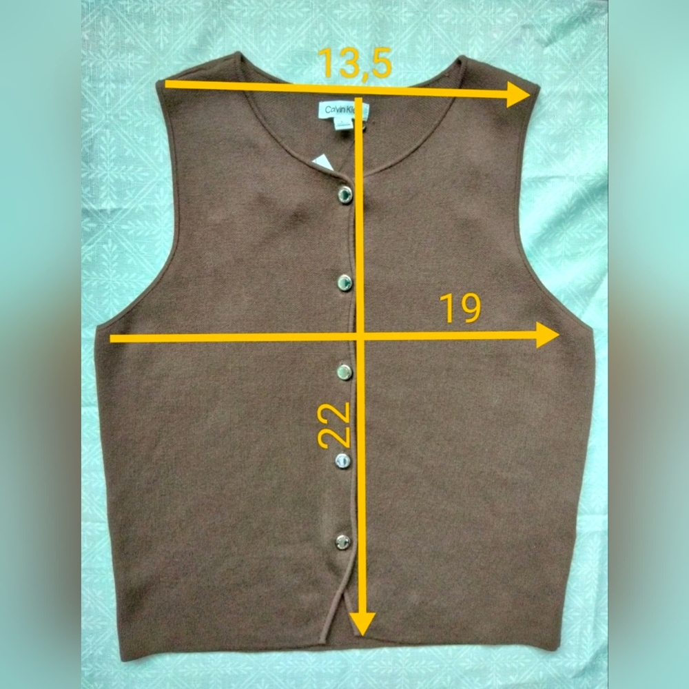 Calvin Klein Brown Knit Sweater Vest Button Front Sleeveless Size L - Picture 7 of 14
